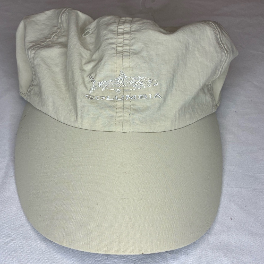 Columbia Pfg Fishing Hat Cap Beige Embroidered Fish Logo Adjustable Osfa